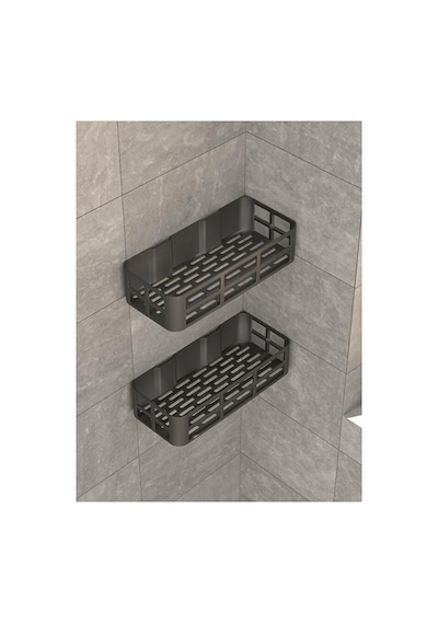 Deyhome Evo 2li Yapışkanlı Duvar Organizer Siyah Banyo Duş Rafı S