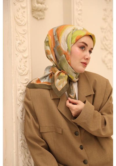 Silk Home Akrilik Desen Olinda İpek Eşarp Haki
