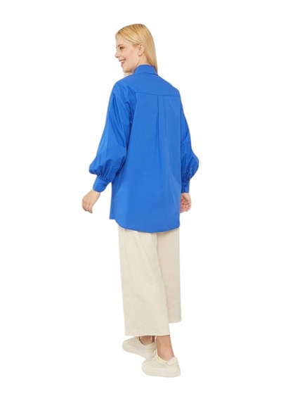 Levidor Oversize Balon Kol Poplin Gömlek Saks