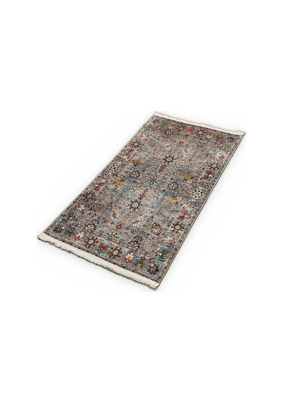 Gri Vintage Halı Etnik Desen Saçaklı Bambu Kumaş, Yıkanabilir