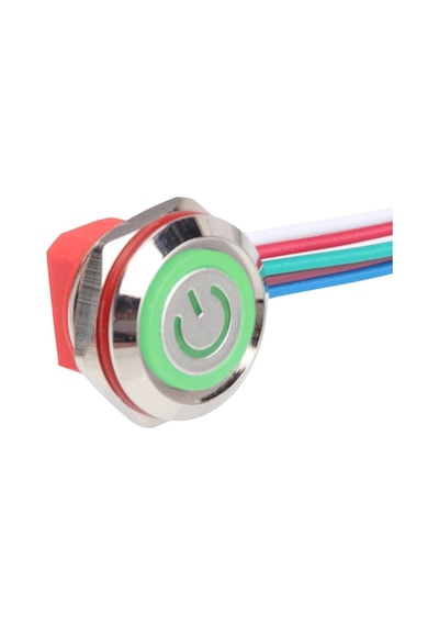 Wd12c1-wired-p1-ec 12mm Düz Yaylı Yeşil Işıklı Metal Buton - Kablolu