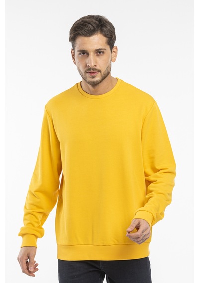 Erkek Bisiklet Yaka Rahat Kalıp 3 İplik İçi Polarlı Kalın Sweatshirt Spr25sw36 Hardal