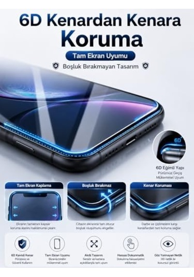 Kırılmaz Cam For İphone Xr / 11, 6d Hayalet Ekran Koruyucu, Temperli Cam, 9h Sertlik, Şeffaf, Parlak Yüzey