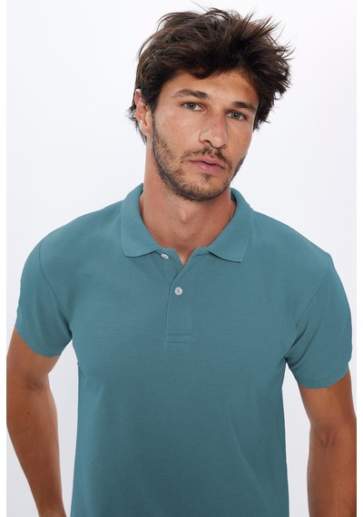 Tudors Erkek Slim Fit Dar Kesim Pamuklu Yumuşak Dokulu Serin Tutan Kumaş Düz Pike Mavi Polo Yaka Tişört-33702 Mavi