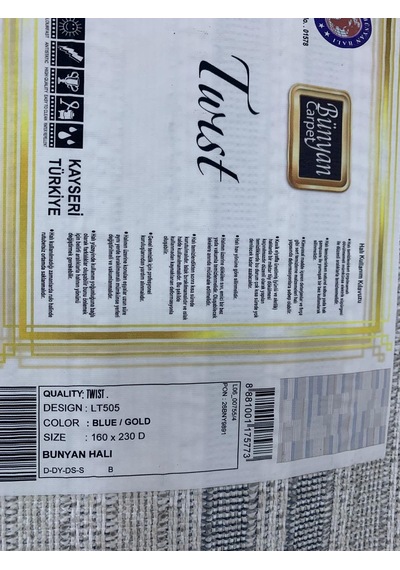Bünyan Halı Twist Lt505 Serisi Oturma Salon Yatak Çocuk Odası Halısı Gri - Mavi