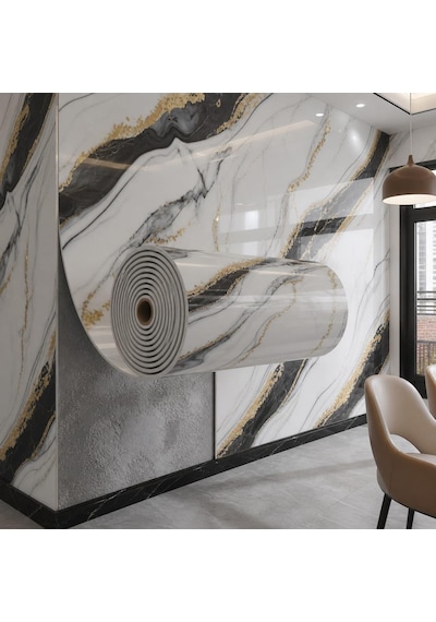 60cm X 3 Metre Tek Parça Yapışkanlı Rulo Moss Duvar Paneli Kağıdı Silinebilir Salon Ofis Cf-1072 Siyah