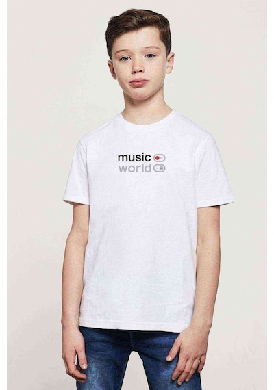 Tshirthane Music On World Off Baskılı Unisex Çocuk Beyaz Tshirt (528242346)