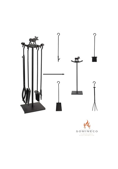 5 Li Lüx Ithal Metal Geyik Motif Kabartmalı Şömine-soba Maşa Takımı Aksesuar Seti Sg-015