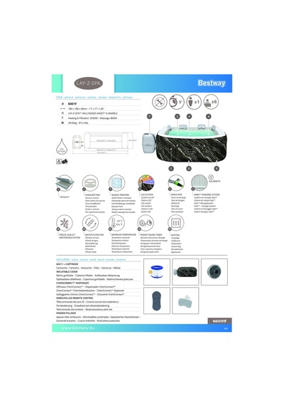 Lay-z-spa 6001f Hollywood Energy-efficient Luxe Airjet Şişme Spa Havuzu, Led Işıklı, 4-6 Kişilik Siyah
