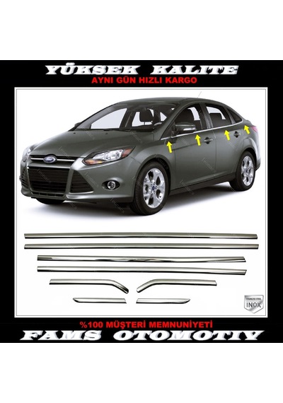 Ford Focus 3 Sedan Paslanmaz Krom Cam Çıta 8 Pcs 2011-2018 Arası