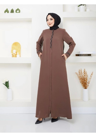 Nevayla Moda Büyük Beden Taş Detaylı Ferace Taba