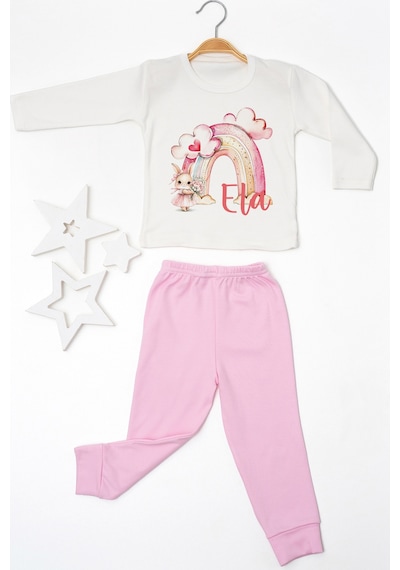 Pia Baby İsme Özel Kız Çocuk 2 Adet Pijama Takımı %100 Pamuk Penye İsim Baskılı Kişiye Özel Kreş Pijaması Hediye Seti 10487p15pi Krem