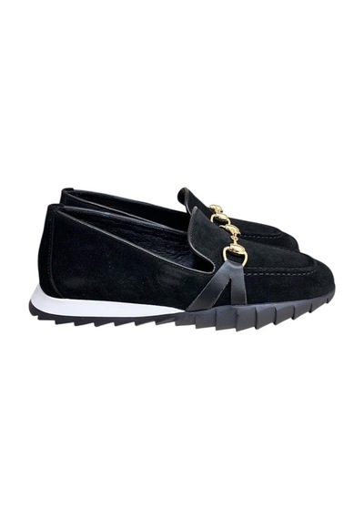 Siyah Hakiki Deri Süet Toka Detay Comfort Taban Spor Loafer Siyah