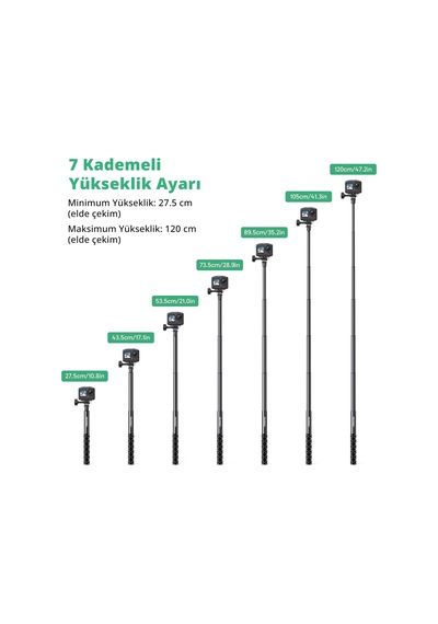 Akaso 120 Cm Uzatılabilir Selfie Çubuğu Ve Tripod Standı Aksiyon Kamera Aksesuarı Siyah