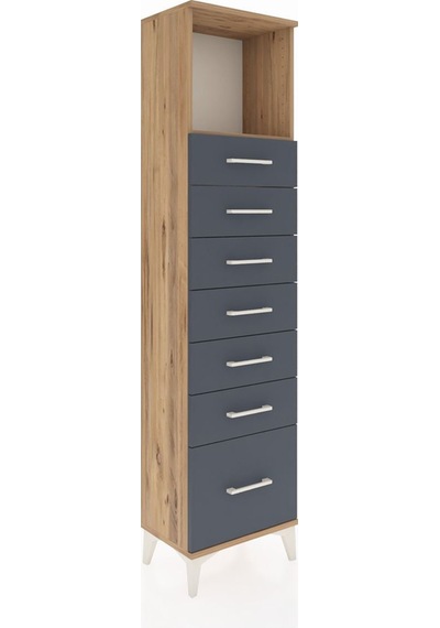 Arges Dolap Tek Raflı 7 Çekmeceli 44x30x182 Çam-antrasit Çam Arges Dolap Tek Raflı 7 Çekmeceli 44x30x182 Çam-antrasit Çam