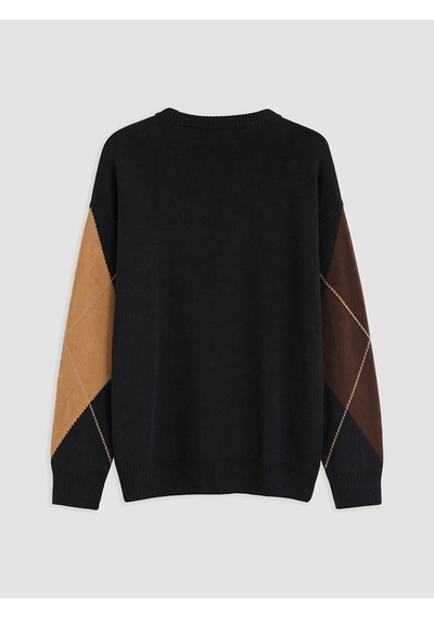 LC Waikiki Lc Waıkıkı Siyah Baklava Desenli Oversize Kadın Triko Kazak