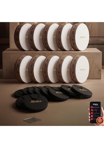 Midex Br-910x 10'lu Bendir Def Toptan Paket Akort Ayarlı El Tutma Oyuklu Çantalı