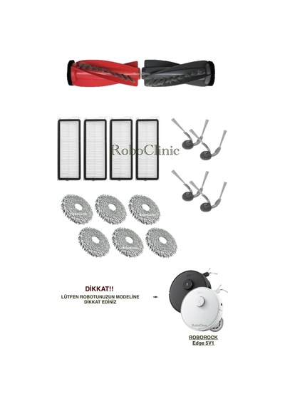 Roborock Qrevo Edge 5v1 Robot Süpürge Uyumlu Yedek Fırça, Hepa Filtre, Mop Seti-16 Parça
