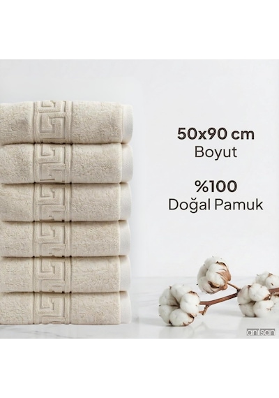 Anılsan 6'li El Ve Yüz Havlusu Seti 50x90 Cm -%100 Pamuk, Yüksek Emici, Grek Desenli - Ev, Otel, Spa Ve Banyo İçin