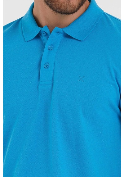 Erkek Regular Fit Polo Yaka Nakışlı T-shirt Mavi