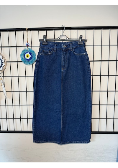 Dema Kadın Koyu Mavi Pamuklu Denim Etek Koyu Mavi