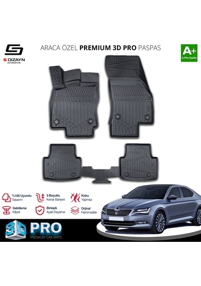 S-dizayn Skoda Superb 3d Pro Havuzlu Paspas 2015-2023 A+ Kalite