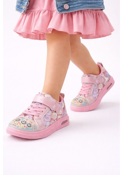 Muggo Smile Taş Detaylı Desenli Cırtlı Kız Çocuk Işıklı Günlük Sneaker Spor Ayakkabı Pudra Muggo Smile Taş Detaylı Desenli Cırtlı Kız Çocuk Işıklı Günlük Sneaker Spor Ayakkabı Pudra