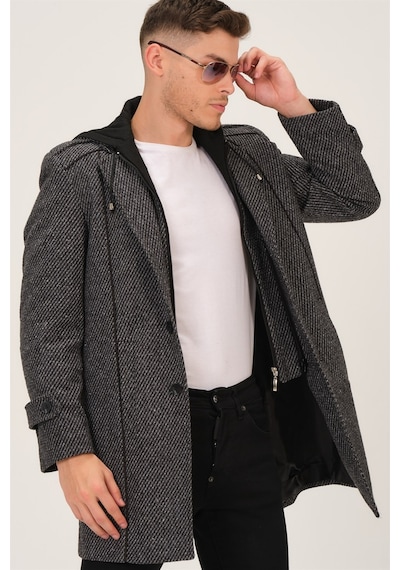 Plt8334 Dewberry Erkek Palto-Desenli Gri-Desenli Gri