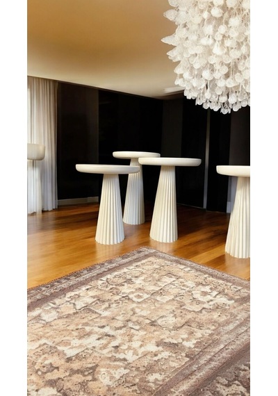 Wood Wooden Ahşap Krem Renk 3 Lü Set Mantar Yan Sehpa Fiskos Çiçeklik Decorative Krem