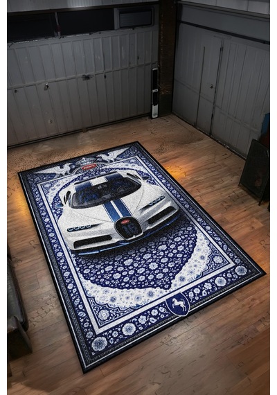 Bugatti Chiron Araba Desenli Halı Dijital Baskı Yıkanabilir Kaymaz Taban Leke Tutmaz