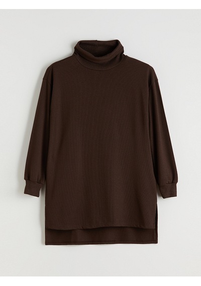 Lcw Everyday Kahverengi Balıkçı Yaka Oversize Kadın Tunik