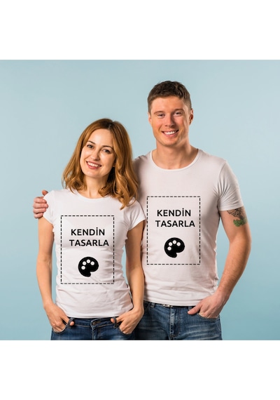 Çift Kişilik Tişört Kişiye Özel Baskı Sevgili T-shirt Her İki Bedeni De Tek Tek Sepete Ekleyiniz Beyaz