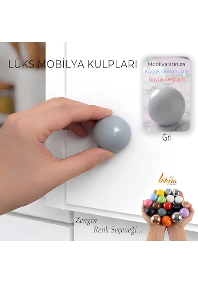 Sert Plastik Düğme Yuvarlak Top Gri Dolap Mobilya Mutfak Dolabı Çekmece Kulbu Kulpu Kulplar