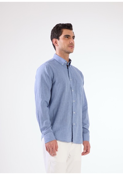 Dufy Erkek Regular Fit Düğmeli Yaka Uzun Kol İndigo Gömlek-18849 Indigo