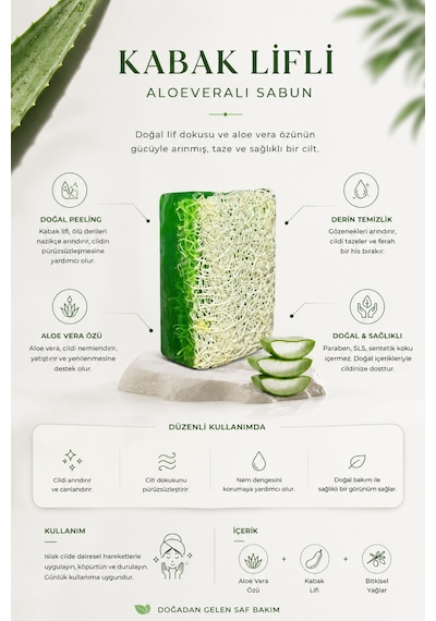 Kabak Lifli Sabun Aloe Vera Özlü Ferahlatıcı Ve Rahatlatıcı Cilt Bakım Sabunu