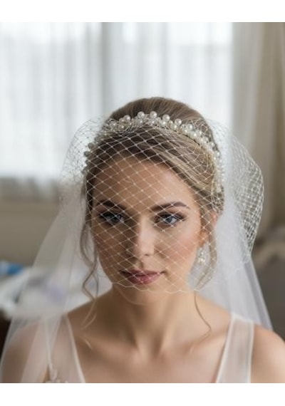 İncili, Duvaklı Nikah Tacı, Gelin Tacı, Nedime , Lohusa , Parti Tacı Orjinal Vual Tül ile
