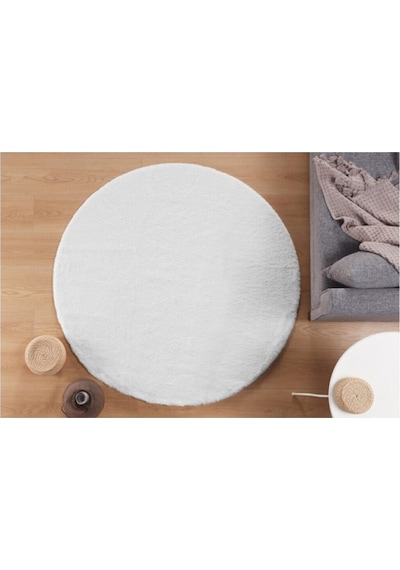 Balat Halı Dekoratif Beyaz Peluş Yumuşak Yuvarlak - Oval Halı Karışık, Çok Renkli