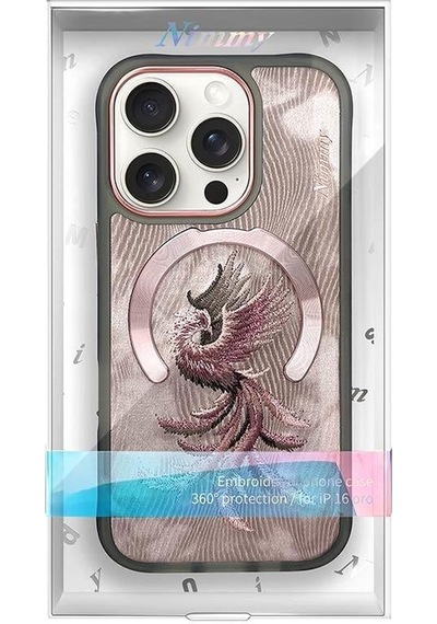 Apple Uyumlu iPhone 15 Magsafe Destekli 3d Gerçek Nakış İşlemeli Anka Kuşu Desenli Kılıf Şeffaf