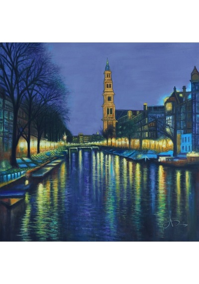 Şehir El Yapımı Yağlı Boya Tablo 76x77cm