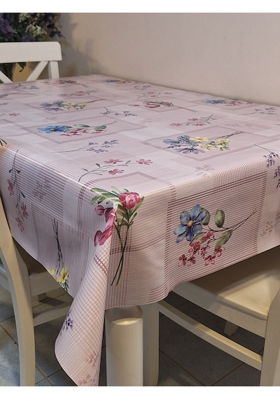 Elyaflı Pvc Muşamba - Desenli Silinebilir Masa Örtüsü Gri Fnt1240 Pembe