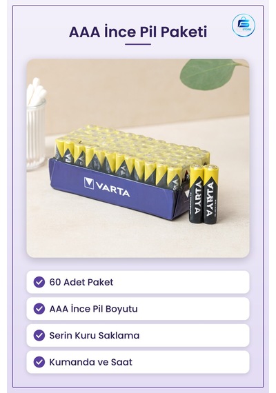 Aaa İnce Pil 60 Adet Toplu Paket Kumanda Saat Oyuncak Küçük Elekt