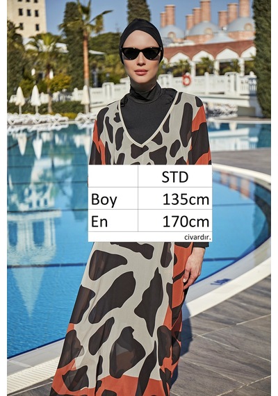 Remsa Tesettür Mayo Üzerine Tasarım Tek Kaftan Pareo Rdp002 Dev Benek Siyah