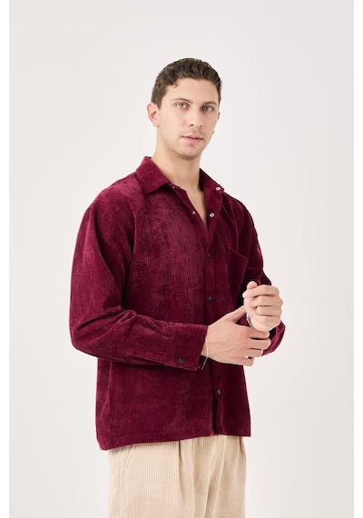 Rocqerx X-0002 Cep Detaylı Fitilli Kadife Gömlek Bordo