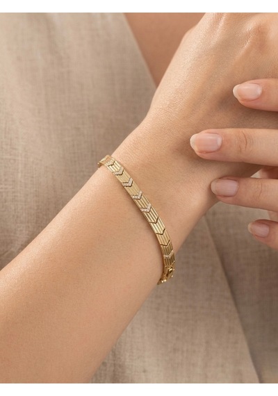Xuping Premium 14k Altın Kaplama V Model Zirkon Taşlı Kaburga Kelepçe Bileklik Altın - Çelik