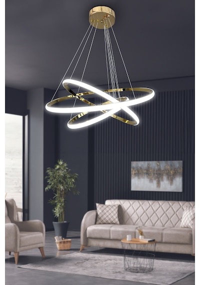 3'lü Çember Led Avize - - Beyaz Işık / Gold İthal Gold İthal Altın