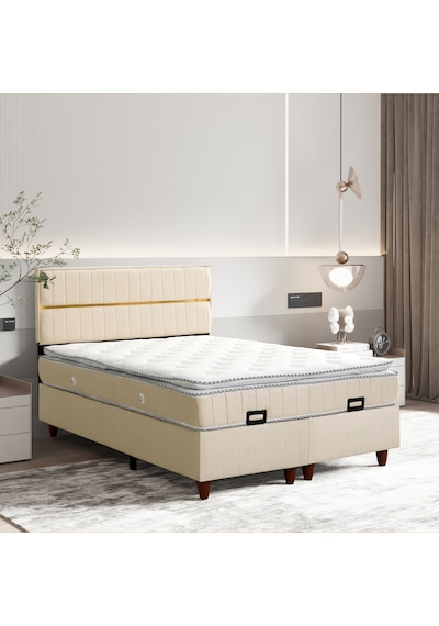 Çift Kişilik Stil Krem Yatak Baza Başlık Seti 3 Ü Bir Arada Konuma Özel Teslimat 140 x 200 CM