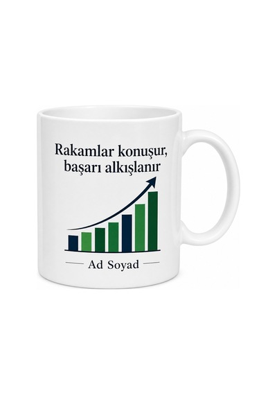 Pazarlamacıya Başarı Grafiği Hediye Kupa Prim Sevinci Müşteri İkna Sanatı Bardak Beyaz / Çok Renkli