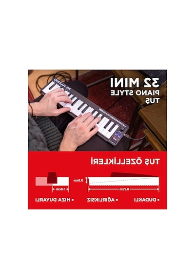 2As Usb Mıdı Klavye Denetleyici, 32 Hız Duyarlı Mini Tuş İle Açık Antrasit