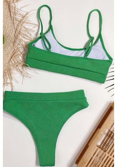 Angelsin Yüksek Bel Fitilli Kumaş Bikini Altı Yeşil