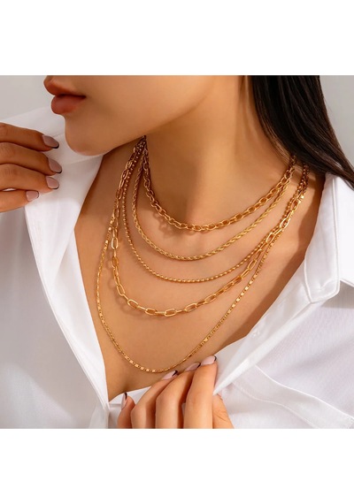 Girift Vintage Aeris 5 Adet Zincir Kolye Seti Gold